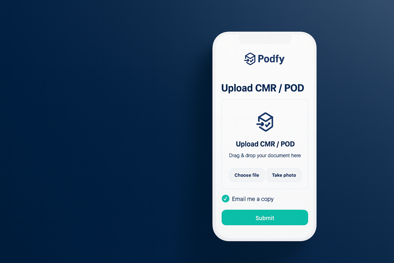 Phone showing Podfy’s upload screen